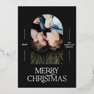 Modern elegant typography black 1 photo Christmas Foil Holiday Card