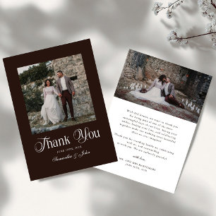 Modern Elegant Typography Burgundy Wedding Photo Thank You Card
