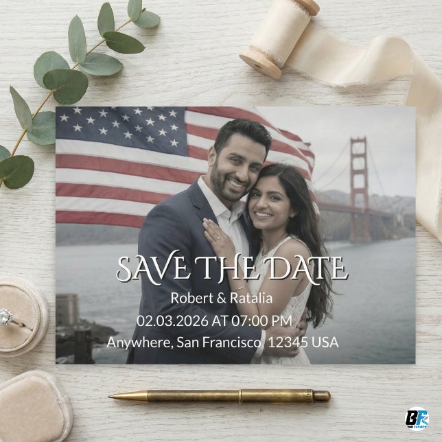 Modern Elegant Typography Custom Photo Wedding  Save The Date (Save The Date)