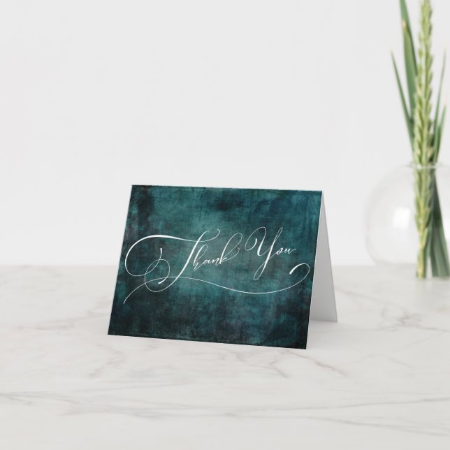 Modern Elegant Typography Distressed Teal Grunge Thank You Card (Front)