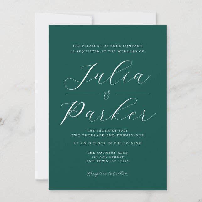 Modern Elegant Typography Emerald Green Wedding Invitation (Front)