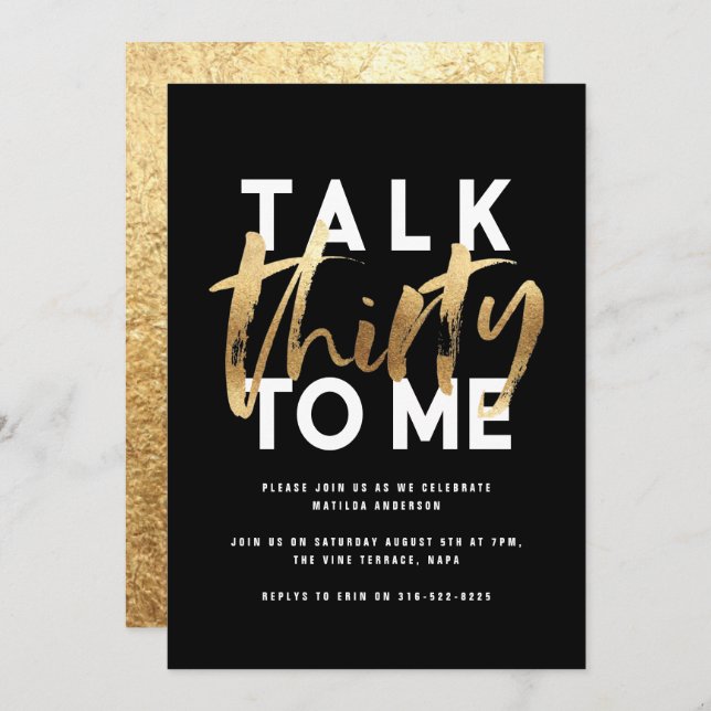 Modern elegant typography girly gold 30th talk (Front/Back)