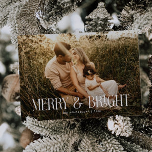 Modern Elegant Typography Merry & Bright Photo Holiday Card