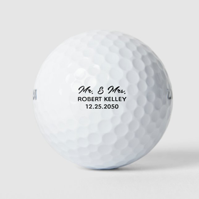 Modern Elegant Typography Mr & Mrs Wedding Favour Golf Balls (Front)