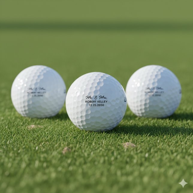 Modern Elegant Typography Mr & Mrs Wedding Favour Golf Balls (Creator Uploaded)