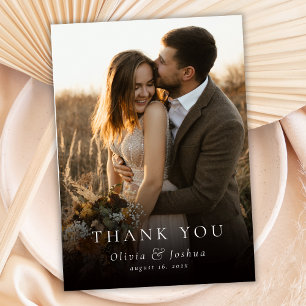 Modern Elegant Typography Photo Overlay Wedding Thank You Card
