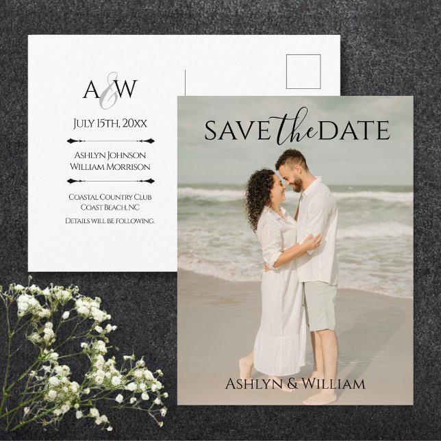 Modern Elegant Typography Photo Save the Date Postcard (Creator Uploaded)