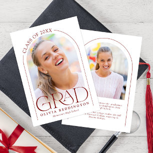 Modern Elegant Typography Red 2 Photo Arch Grad Announcement