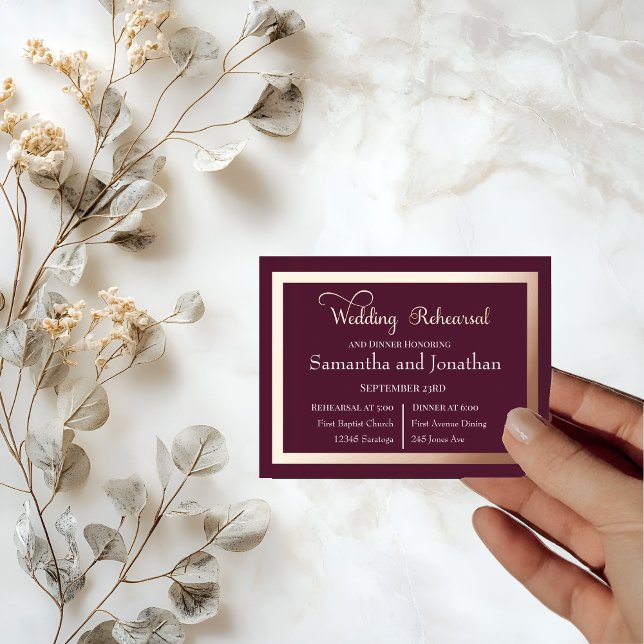 Modern Elegant Typography Rose Gold Rehearsal Card (Creator Uploaded)
