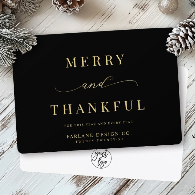 Modern Elegant Typography Thankful Business Logo Holiday Card (Creator Uploaded)
