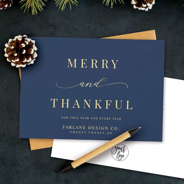 Modern Elegant Typography Thankful Business Logo Holiday Card (Creator Uploaded)