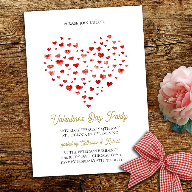 Modern Elegant Valentine's Day Party Red Hearts Invitation (Creator Uploaded)