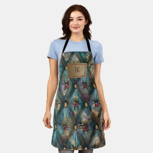 Modern Elegant Vintage Leather Colourful Diamonds Apron