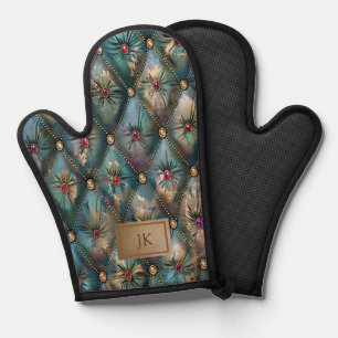 Modern Elegant Vintage Leather Colourful Diamonds Oven Mitt