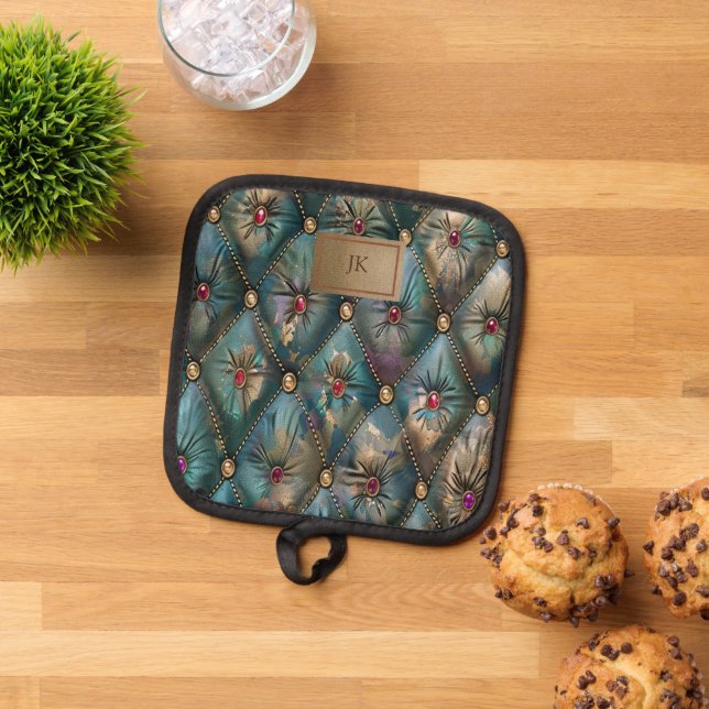 Modern Elegant Vintage Leather Colourful Diamonds Pot Holder (Top Down)