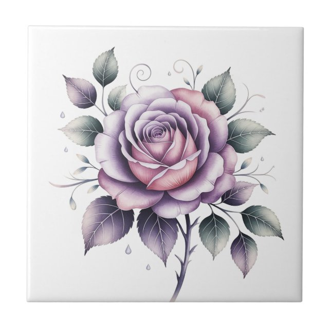 Modern elegant watercolor beautiful lavender rose ceramic tile (Front)