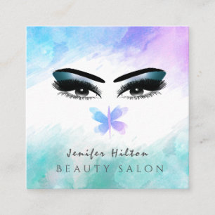 Modern elegant watercolor butterfly makeup eyes square business card