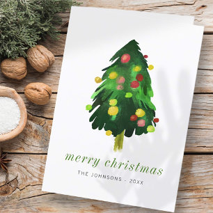 Modern Elegant Watercolor Christmas Pine Tree Holiday Card