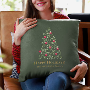 Modern Elegant Watercolor Christmas Tree Custom  Cushion
