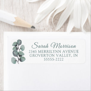 Modern Elegant Watercolor Eucalyptus Green Script Return Address Label