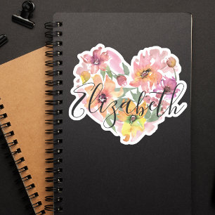 Modern Elegant Watercolor Floral Black Monogram