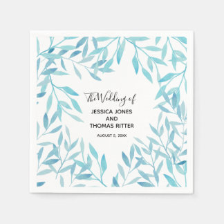 Modern Elegant Watercolor Floral Blue Napkin