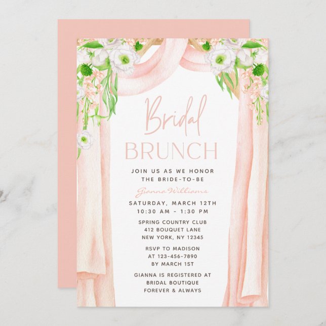 Modern Elegant Watercolor Floral Bridal Brunch Invitation (Front/Back)