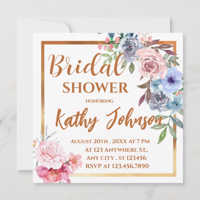 Modern Elegant Watercolor Floral Bridal Shower Inv Invitation (Front)