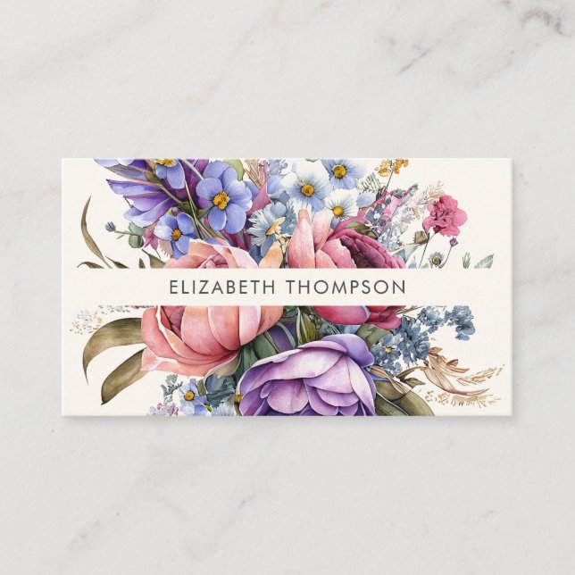 Modern Elegant Watercolor Floral Business Card (Front)