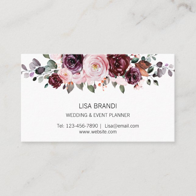 Modern Elegant Watercolor Floral Greenery Business Card (Front)