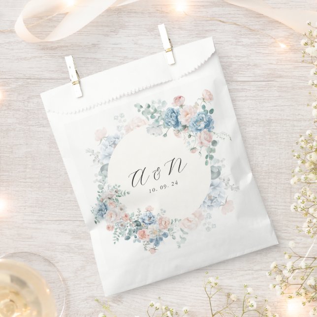 Modern Elegant Watercolor Floral Monogram Wedding Favour Bag (Clipped)