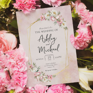 Modern Elegant Watercolor Floral Peony Wedding Invitation
