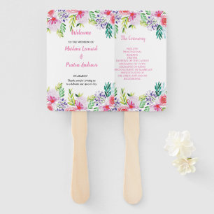 Modern elegant watercolor floral Wedding Program Hand Fan