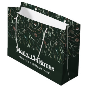 Modern elegant watercolor foliage green Christmas Large Gift Bag