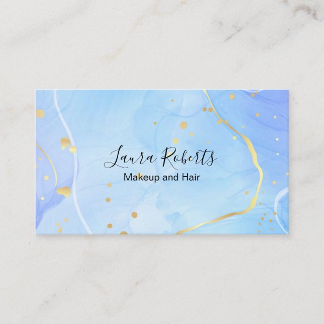 Modern Elegant Watercolor Green and Gold Business Card (Front)
