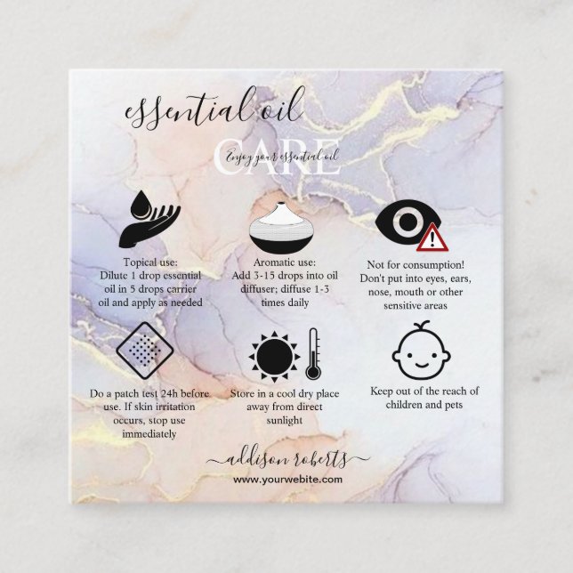 Modern Elegant Watercolor Green essential oil   Square Business Card (Front)