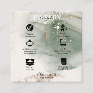 Modern Elegant Watercolor Green Jewellery Care Square Business Card