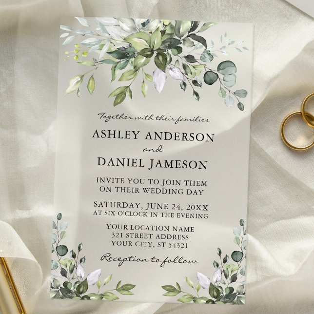 Modern Elegant Watercolor Greenery Wedding Acrylic Invitations (Customize to change text size or text style.)