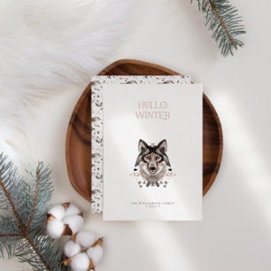 Modern Elegant Watercolor Hello Winter Non-Photo  Foil Holiday Card