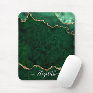 Modern Elegant Watercolor Marble Geode Green Gold Mouse Pad