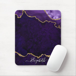 Modern Elegant Watercolor Marble Geode Purple Gold Mouse Pad