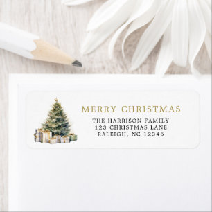 Modern Elegant Watercolor Merry Christmas Tree  Return Address Label