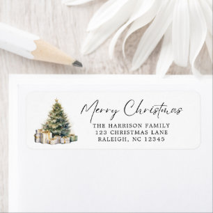 Modern Elegant Watercolor Merry Christmas Tree  Return Address Label