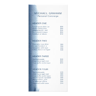 Modern Elegant Watercolor Navy Blue Price List Rack Card