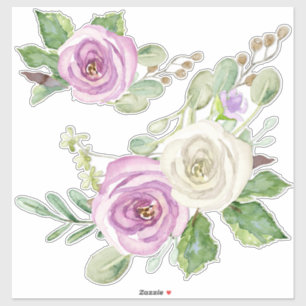 Modern Elegant Watercolor Purple White Rose Floral