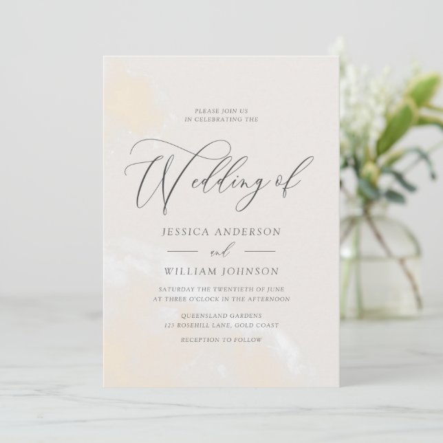 Modern Elegant Watercolor Script Wedding Invitation (Standing Front)