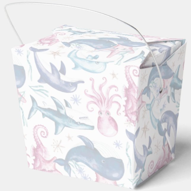 Modern elegant  watercolor Sea animal baby shower2 Favour Box (Back)