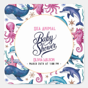 Modern elegant watercolor Sea animal baby shower6 Square Sticker