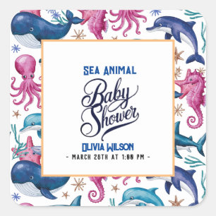 Modern elegant watercolor Sea animal baby shower Square Sticker