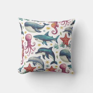 Modern elegant watercolor Sea animals 2 Cushion